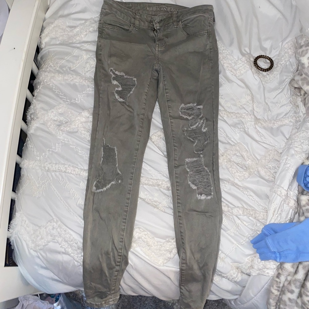 Army green American eagle jeggings